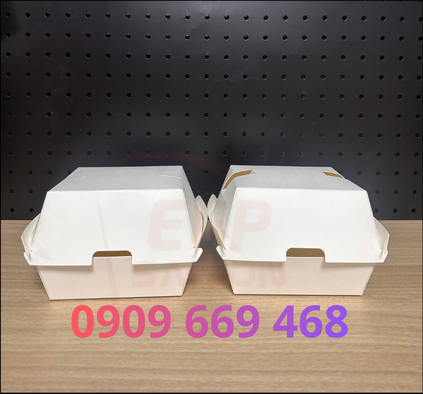 Hộp Giấy Trắng Đựng Hamburger, Bánh Bao Có Lỗ Thoáng Khí – Hộp Take Away Đựng Burger, Bánh Mì, Đồ Ăn Nhanh